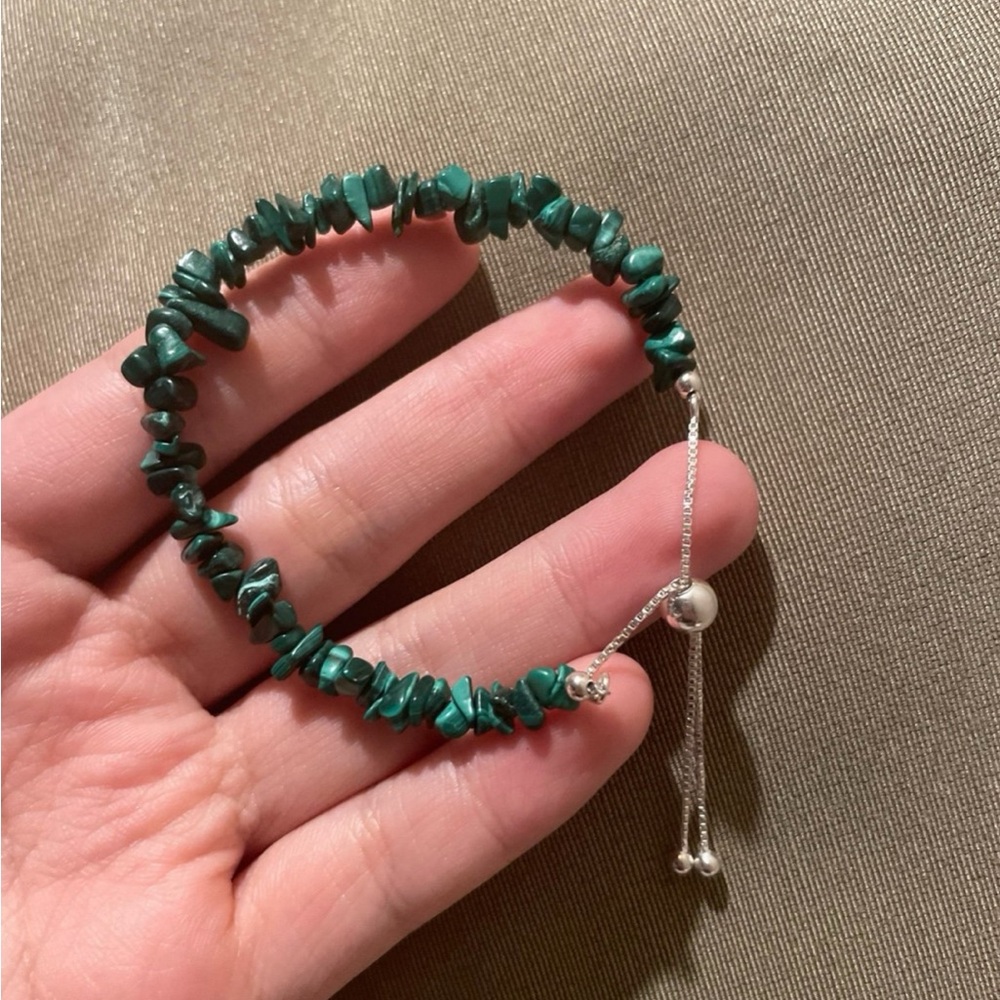 malachite adjustable sterling silver bracelet